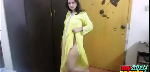  Indian Bhabhi Sonia In Yellow Shalwar Suit Getting Naked In Bedroom For Sex